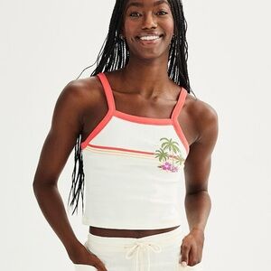 Juniors' SO® Palm Tree Graphic Cropped Tank Top Size XL
